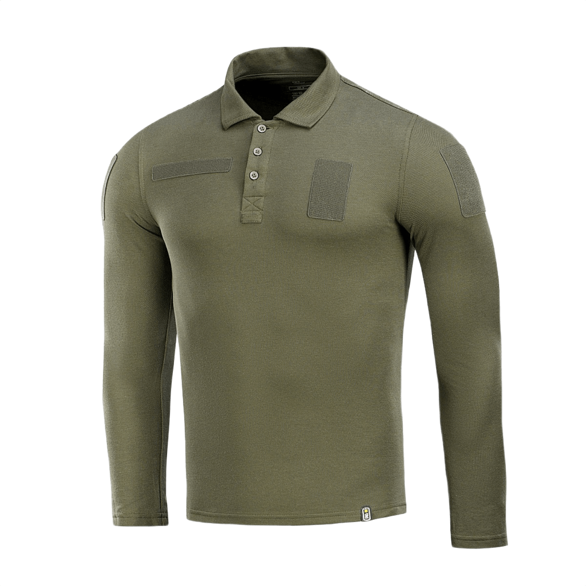 M-Tac Tactical Polo Shirt Langærmet 65/35 i grøn, designet til politi og sikkerhedspersonale med Velcro-paneler til patches og ID.