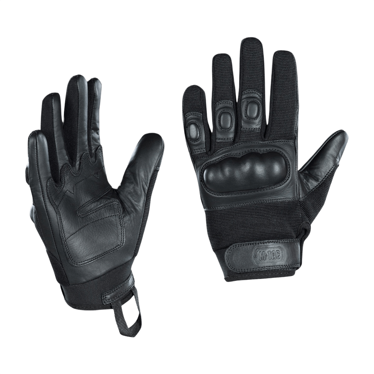 M-Tac Handsker Assault Tactical Mk.4 med forstærket læderhåndflade og velcro, designet til våbenhåndtering og beskyttelse.