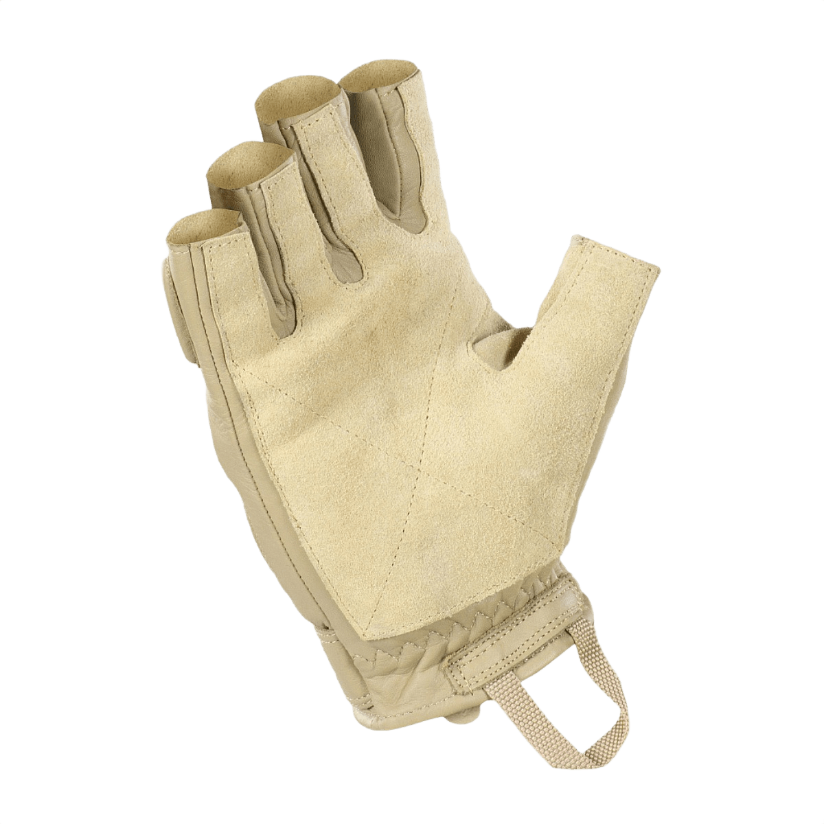 M-Tac Fingerløse Handsker Assault Tactical Mk.1 til taktisk brug, forstærket læderhåndflade, beige fingerløse design.