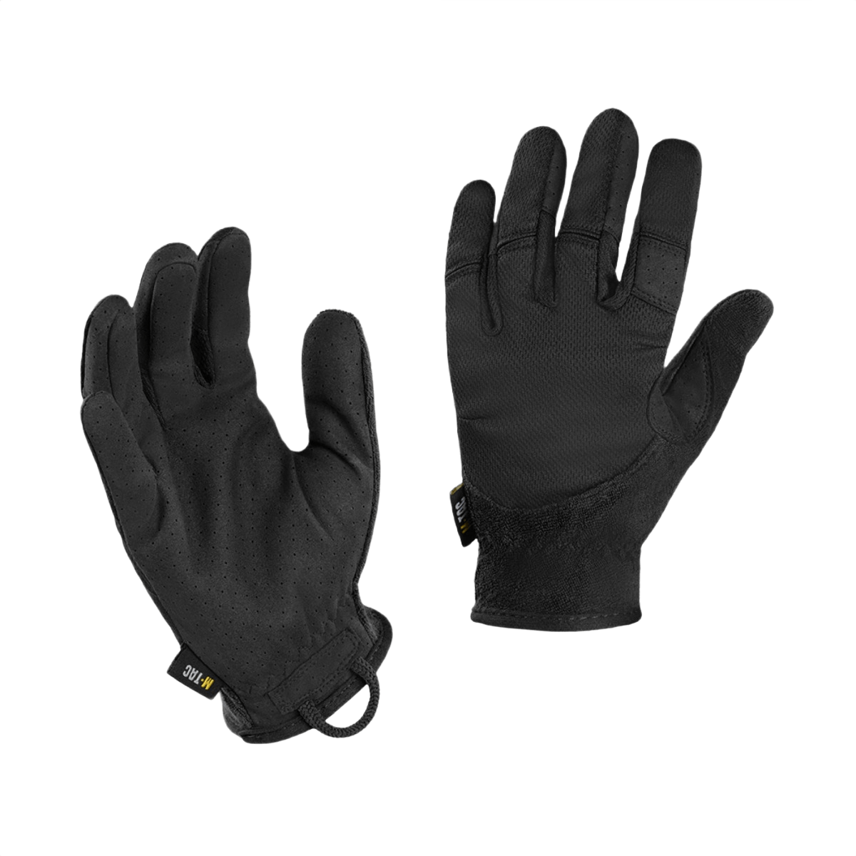 M-Tac Summer Vent Handsker i sort, designet til åndbarhed og komfort, med elastisk manchet og løkke til fastgørelse på taske.