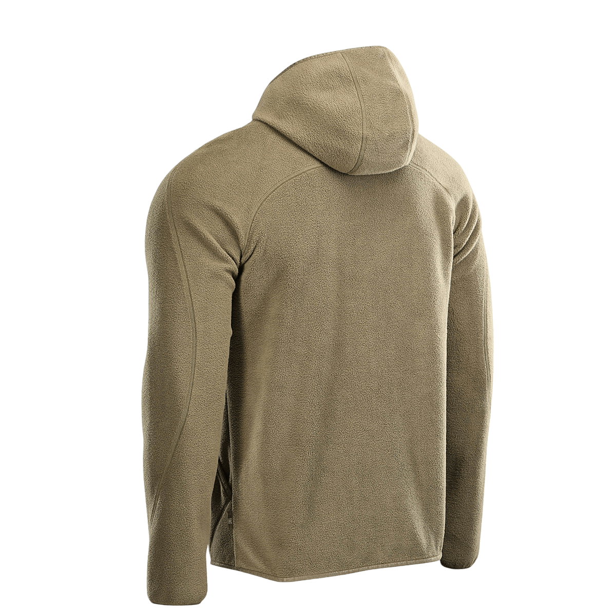 M-Tac Lite Microfleece Hættetrøje i letvægt, beige mikrofleece med hætte, set bagfra. Ideel til hverdag og friluftsliv.