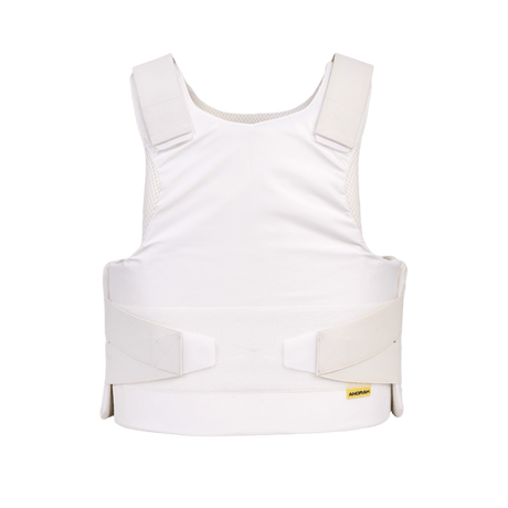 Anorak Rhodium® Concealable II Stick- & Skottsäker Vest i vitt, nivå Level IIIA-skydd, synligt slitstarkt rip-stop-yttermaterial.