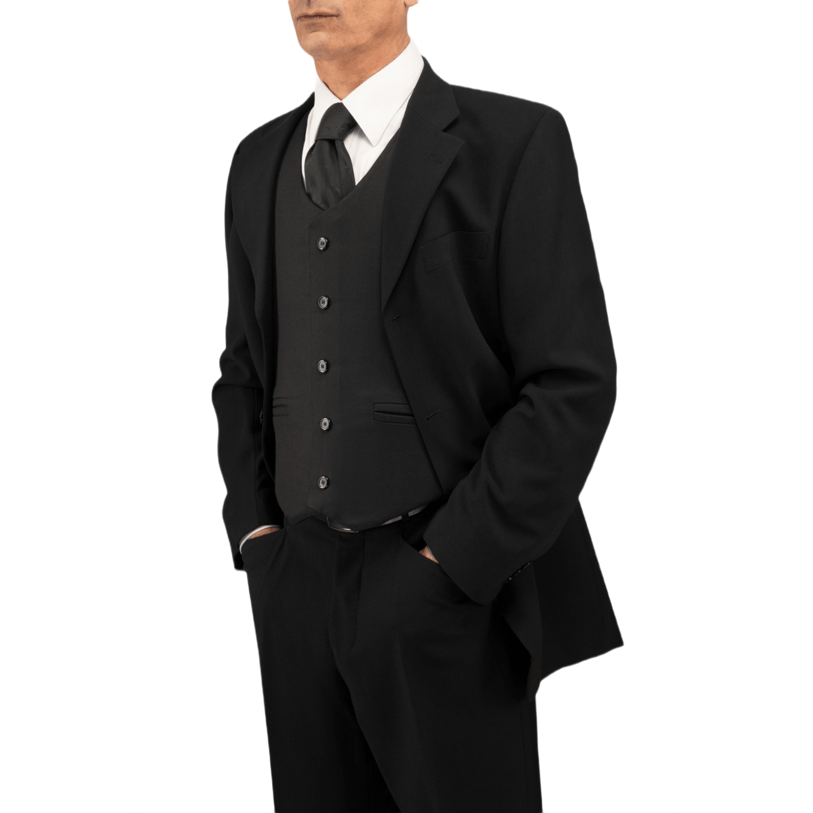 Mand iført Anorak Rhodium® VIP I Stik & Skudsikker Vest over en jakkesæt for diskret kropsbeskyttelse og komfort.