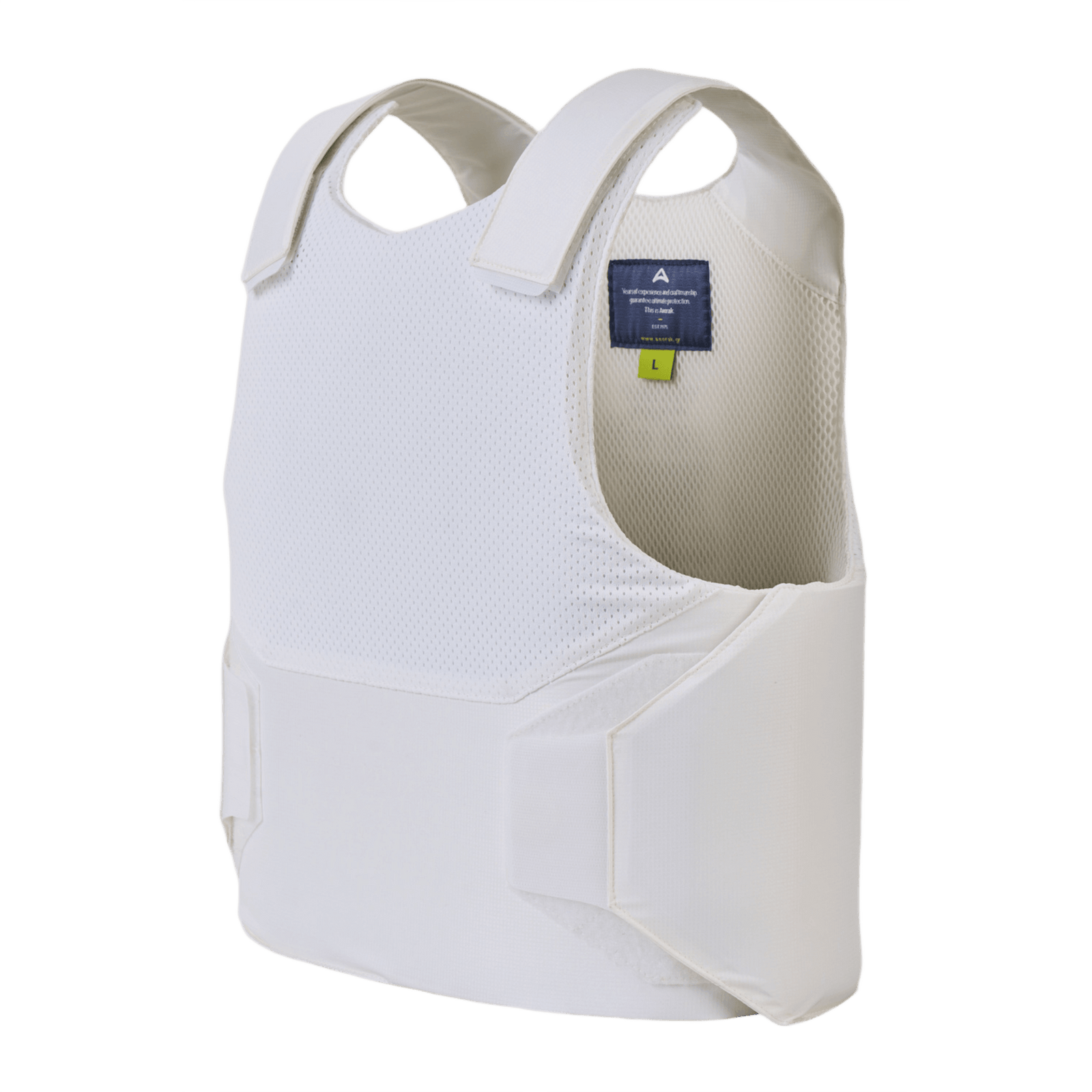 Anorak Titanium® Concealable I Stik & Skudsikker Vest i hvid, designet til maksimal skjult beskyttelse, NIJ niveau IIIA certificeret.