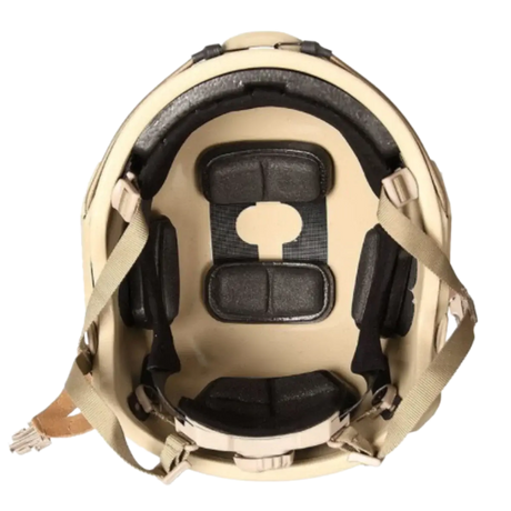 EA ARCH Skudsikker hjelm Khaki/tan i galleri position 1 med Twaron aramidfiber, NIJ 0106.01 niveau IIIA og justerbar polstring indvendigt.
