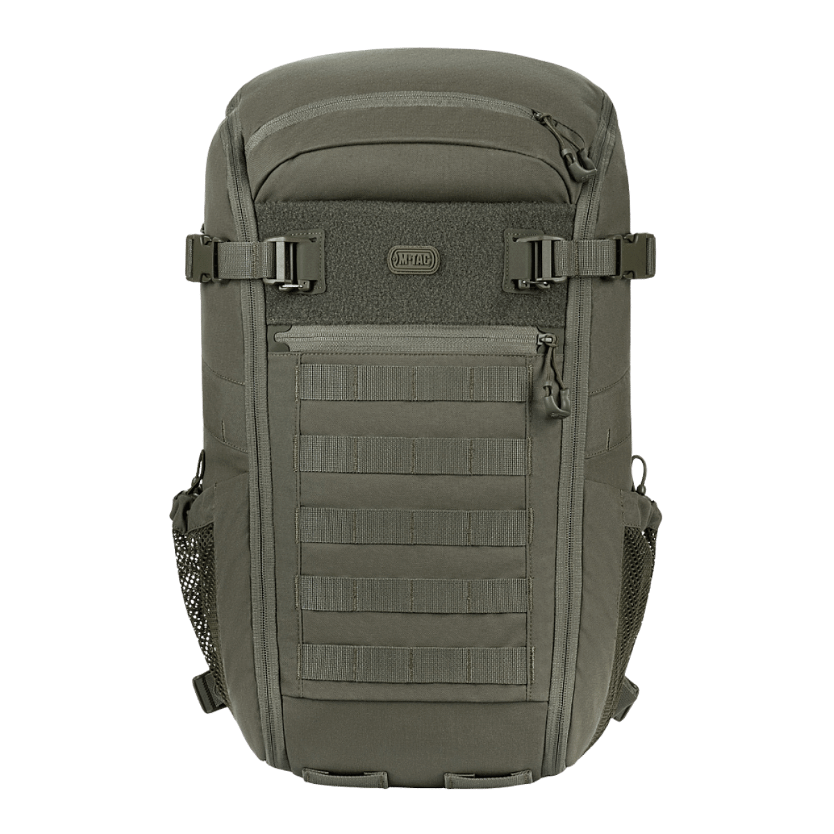 M-Tac Rygsæk Gen. II Elite – Small med MOLLE-paneler og mesh-lommer, set forfra. Velegnet til praktisk pakning.