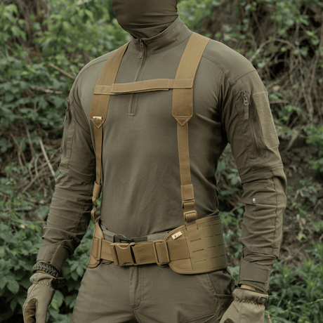M-Tac skulderremmar för taktiskt bälte Elite i tät MIL-SPEC-webbing med justerbar längd och förstärkta fästen, galleri position 1.