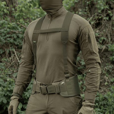 M-Tac skulderremmar för taktiskt bälte Elite i olive drab med tät MIL-SPEC-webbing och justerbar längd, galleri position 1.