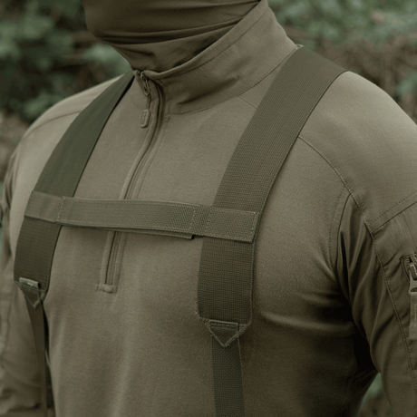 M-Tac skulderremmar för taktiskt bälte Elite i olive drab med tät MIL-SPEC-webbing och justerbar längd, galleri position 1.