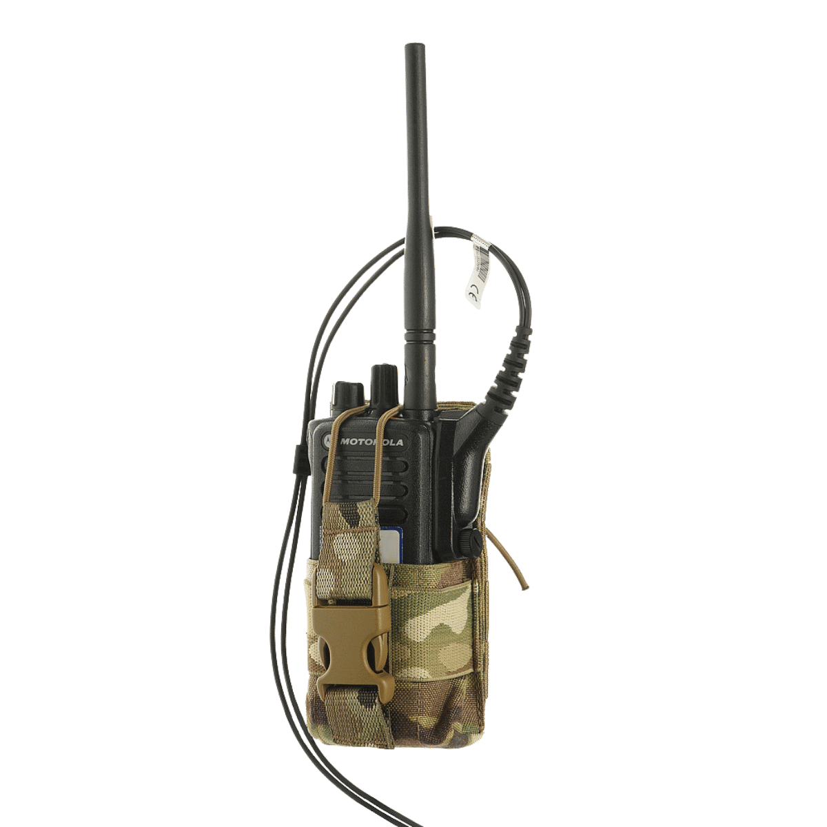 M-Tac Radio Pouch Motorola 4400/4800 i camouflage design med nem adgang til kontrol og mikrofon, kompatibel med MOLLE-systemet.