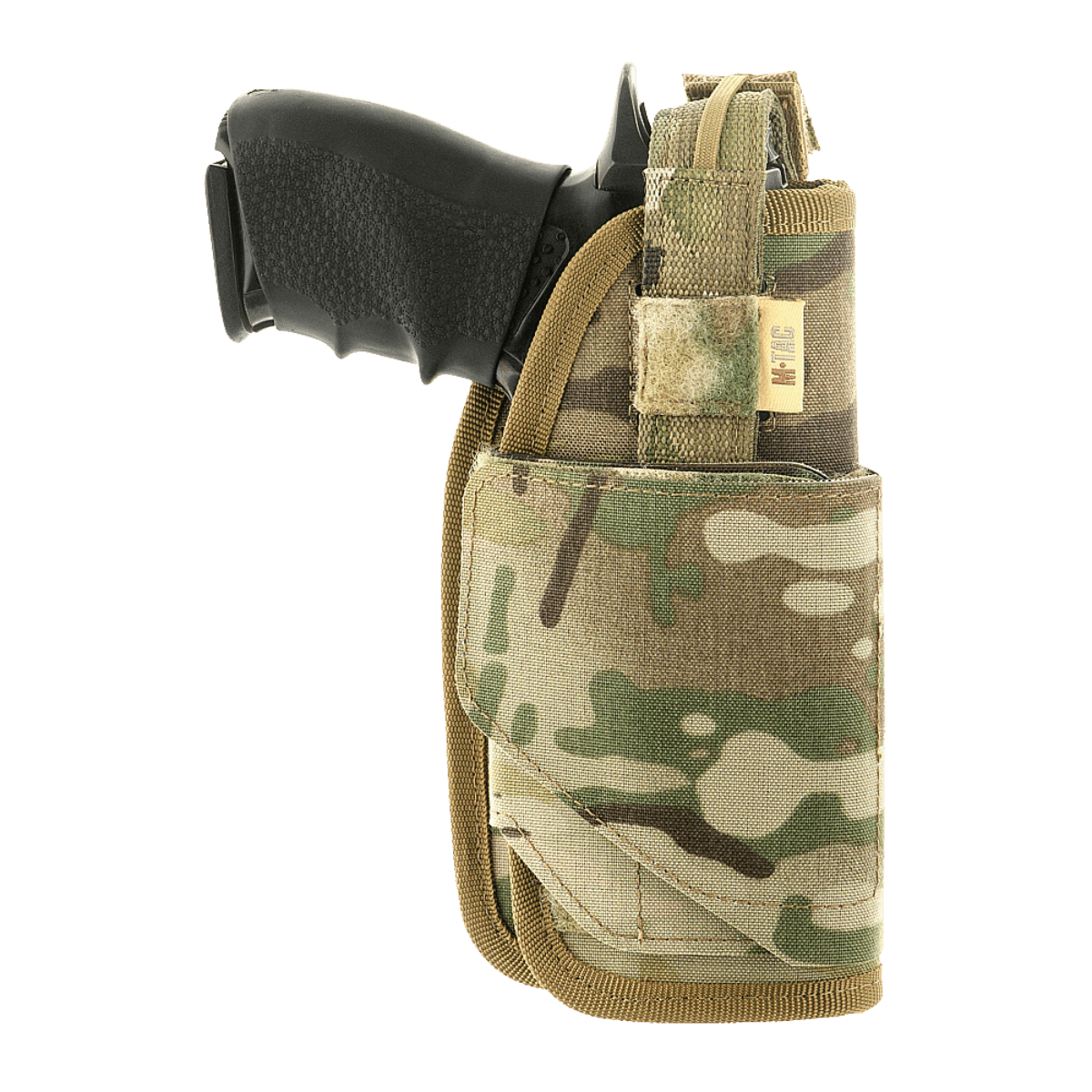 M-Tac Universal Taktisk Hylster Elite Højre i camouflage, justerbar størrelse, passer til de fleste pistoler med MOLLE-interface.