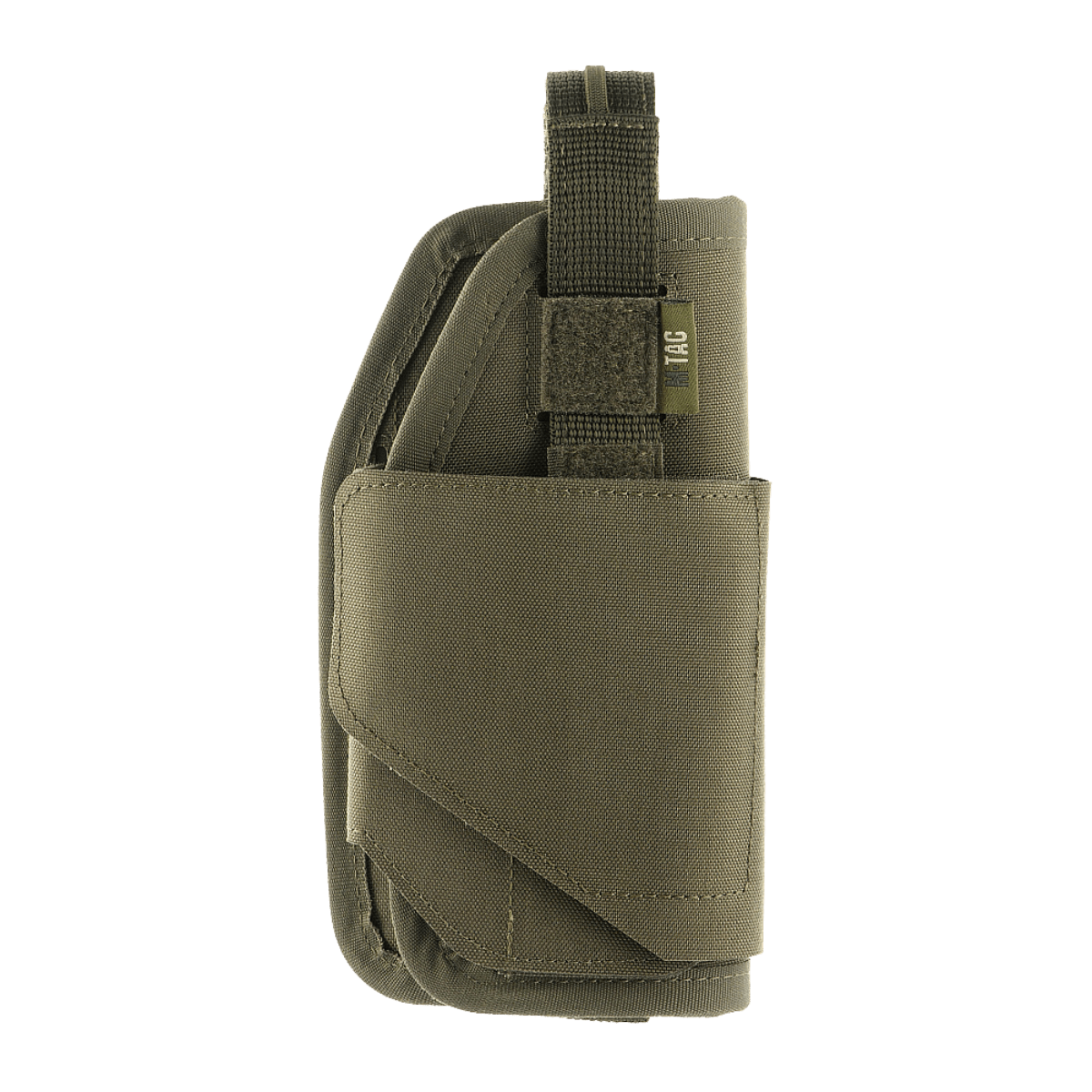 M-Tac Universal Taktisk Hylster Elite Højre lavet af lamineret Cordura 500D med justerbar strop og MOLLE-interface, set forfra.