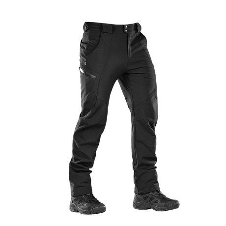 M-Tac Bukser Soft Shell Vinter - Sorte softshell vinterbukser med fleecefor, høj talje og forstærket bagparti til kolde forhold.