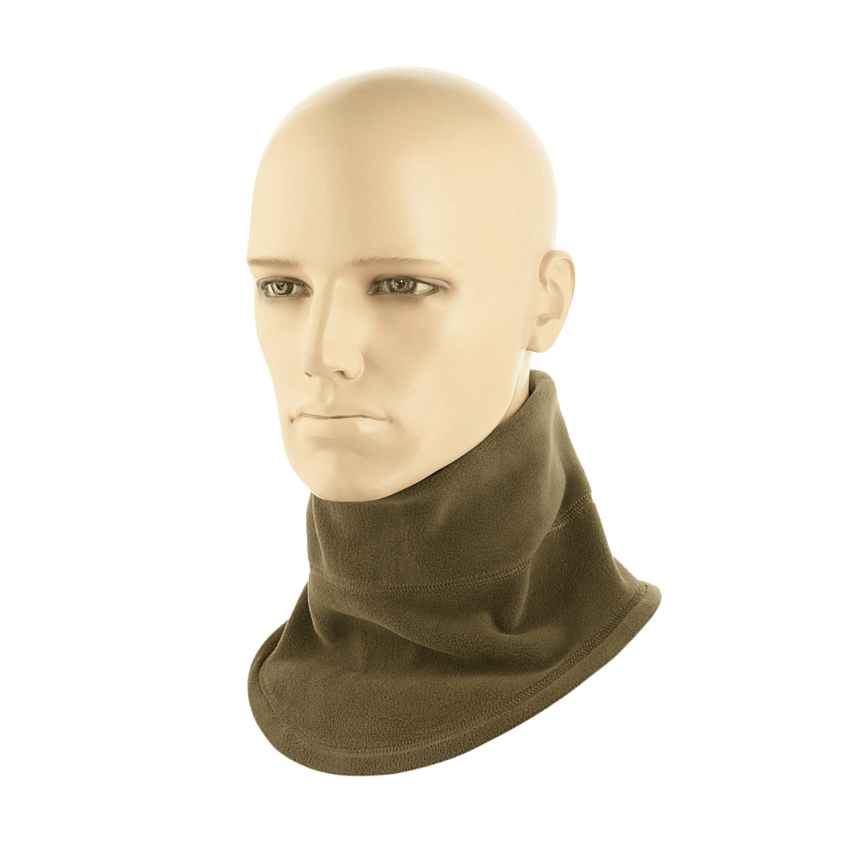 M-Tac Anatomisk Tube Scarf med Snor Polartec i brun fleece på mannequinhoved, viser alsidighed og varmeisolering.