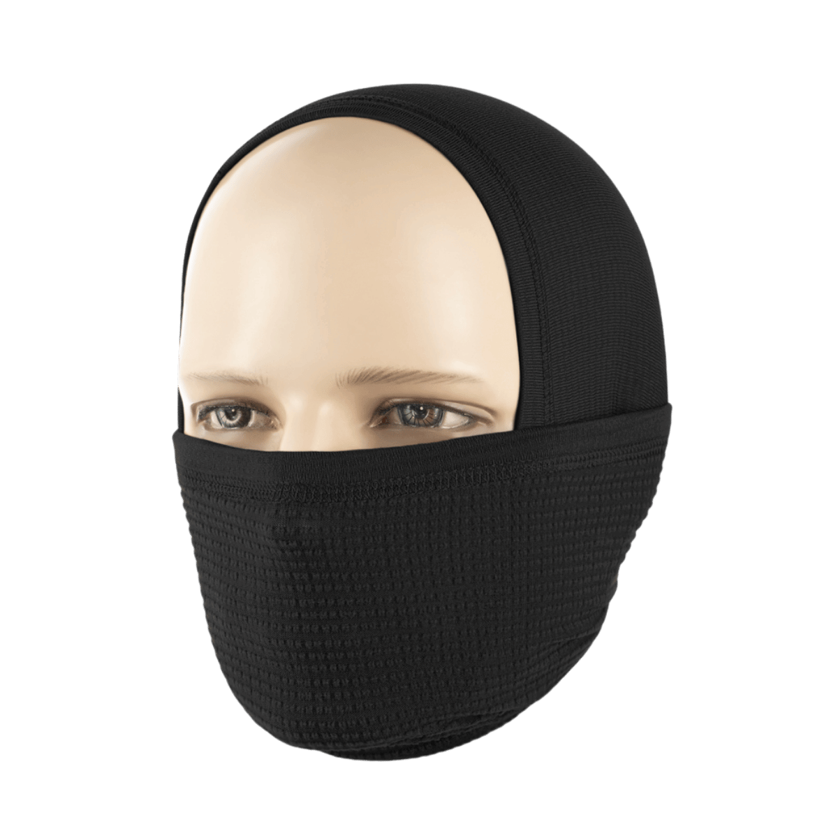 M-Tac Tube Scarf Polartec Power Grid i sort bæres som ansigtsmaske, varm og alsidig, ideel til kold vindbeskyttelse og isolering.