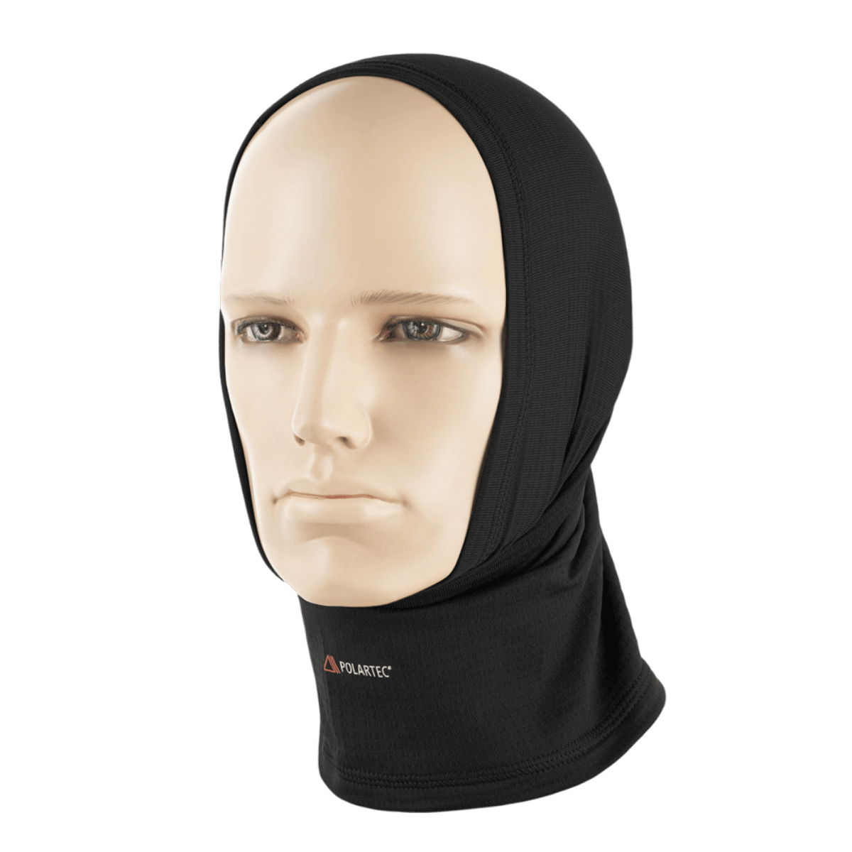 En mannequin iført en sort M-Tac Tube Scarf Polartec Power Grid, designet til at beskytte mod vind og kulde. Fremstillet af Polartec® Power Grid-fleece.