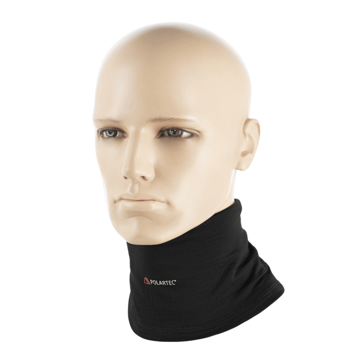 Mannequin med M-Tac Tube Scarf Polartec Power Grid halsrør, sort farve, beskytter hals og ansigt mod kulde. Fremstillet af Polartec® Power Grid-fleece.