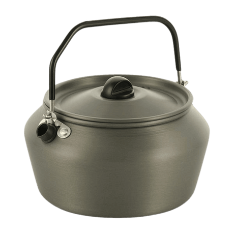 M-Tac Kittel 1,2 L i anodiserad aluminium med hopfällbart gummibelagt handtag, idealisk för camping och utomhusaktiviteter.