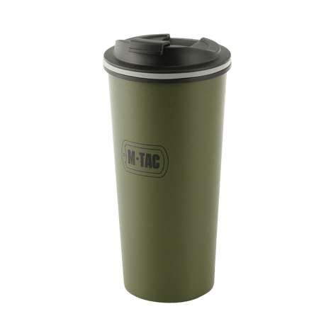 M-Tac Termokopp 450 ml med ventil i grön, praktisk kopp i rostfritt stål för varma eller kalla drycker med ventil för enkel användning.
