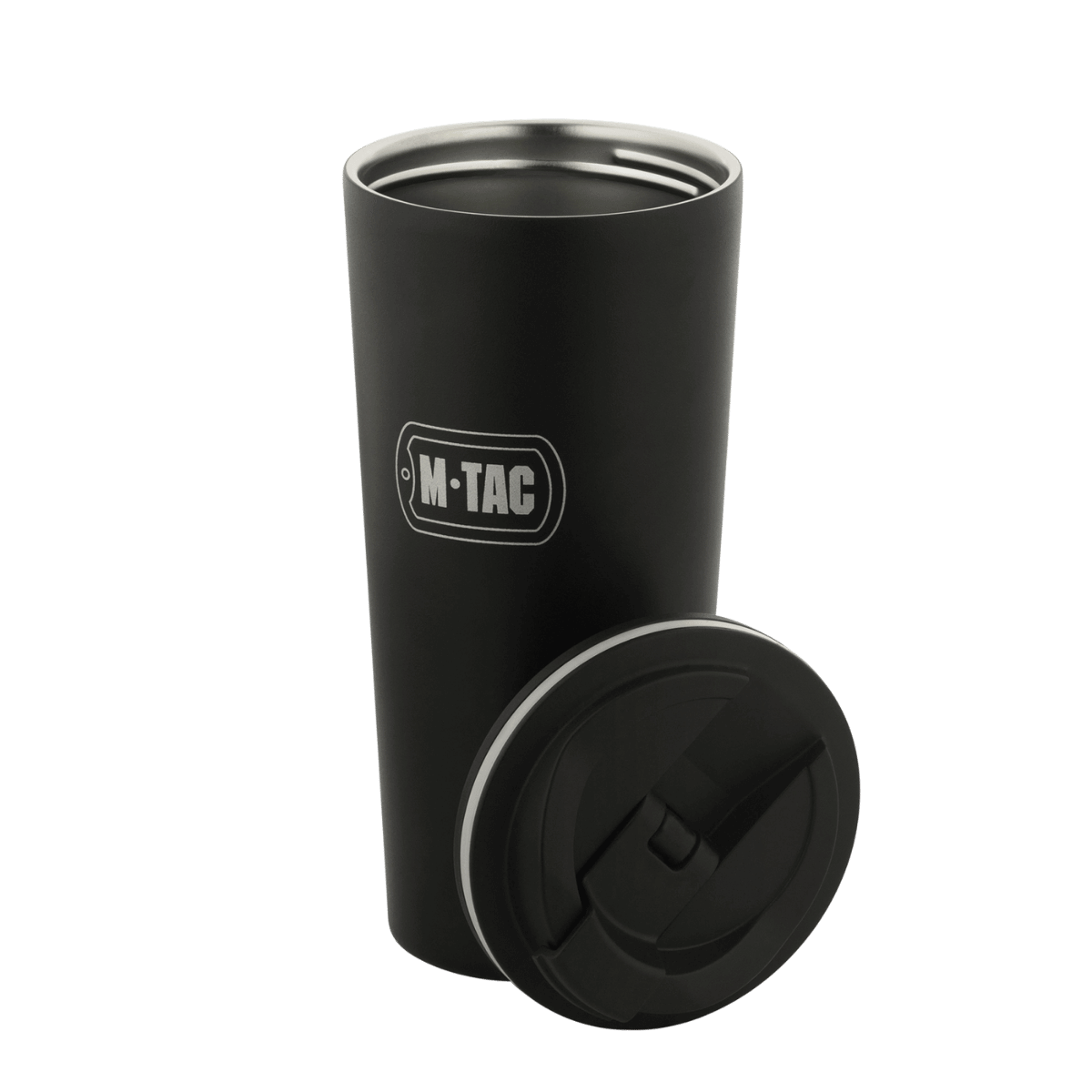 Sort M-Tac Termokop 450 ml med Ventil og aftageligt låg af rustfrit stål