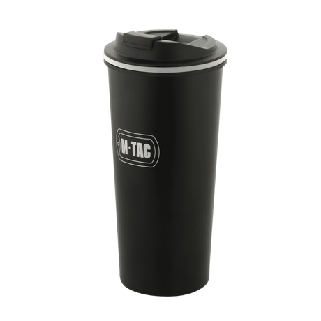 M-Tac Termokopp 450 ml med ventil i svart rostfritt stål-design, idealisk för varma eller kalla drycker på språng eller hemma.
