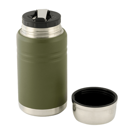 M-Tac termosflaska 750 ml med hopfällbar sked i rostfritt stål, dubbla väggar, idealisk för camping och utomhusaktiviteter.
