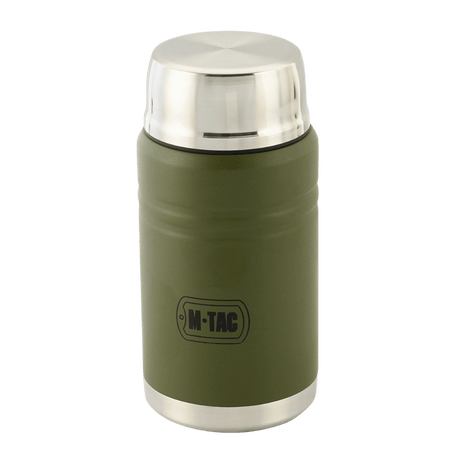 M-Tac Termoflaska 750 ml med fällbar sked i rostfritt stål, idealisk för camping och vandring