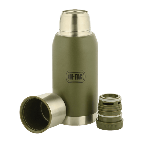 M-Tac termosflaska Type 2 0.75L i olivgrön, med skruv- och vakuumlock, perfekt för utomhusbruk och varma eller kalla drycker.