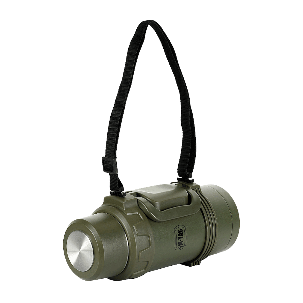 M-Tac Termoflaske 1,6 L i Rustfrit Stål med bærerem, ideel til udendørs aktiviteter som camping og vandreture. Vakuumflaske sikrer varme og kolde drikke.