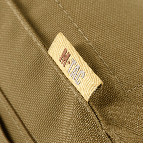 M-Tac Pouch till M249 Cartridge Box Closed detaljbild med M-Tac-logotyp på slitstarkt Cordura 500D-material i brunt.