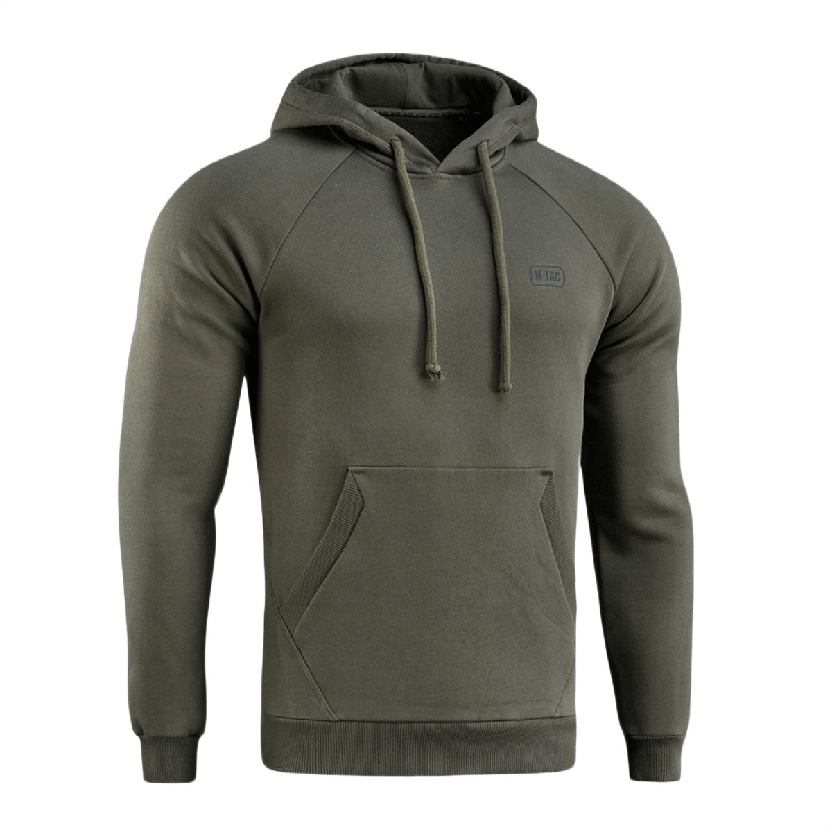 M-Tac Cotton Raglan Hard Hoodie i oliven med kængurulomme og hætte. Perfekt til hverdagsbrug med stilfuld raglanærme.