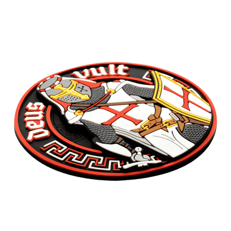 M-Tac Deus Vult 3D PVC-patch med riddar-design och texten 'Deus Vult'. Taktisk moralepatch, lätt att fästa på kläder eller utrustning.