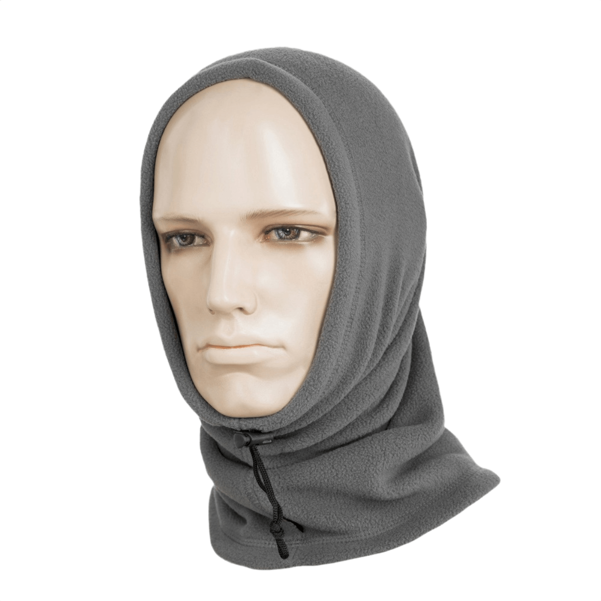 M-Tac Fleece Neck Gaiter med Snor i grå fleece, på mannequin, ideel til beskyttelse mod koldt vejr med justerbar snor for komfort.