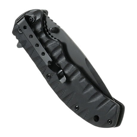 M-Tac Outdoor & Militär fällkniv - Type 4 ihopfälld med svart G10-handtag för hållbarhet och skäreffektivitet.