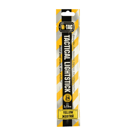 M-Tac Glow Stick 15 cm i gul för taktisk användning, lyser upp till 24 timmar, säker och icke-giftig, perfekt för mörka områden eller signalering.