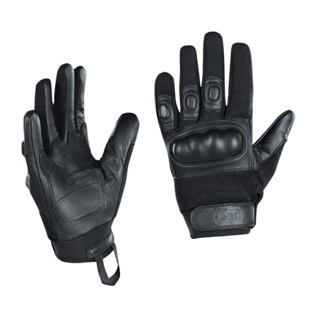 M-Tac Handsker Assault Tactical Mk.4 med forstærket læderhåndflade og velcro, designet til våbenhåndtering og beskyttelse.