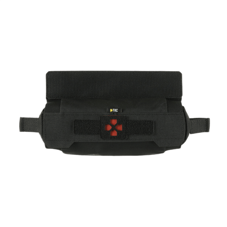 M-Tac Horizontal Medical Pouch ROLL Elite i svart, slitstarkt Cordura 500D, designad för minimal platsanvändning och komfort vid körning.