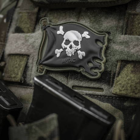 M-Tac Patch Jolly Roger PVC 3D-morale-patch med piratmotiv och Velcro, idealisk för utrustning och klädsel, 8 x 5 cm, PVC.