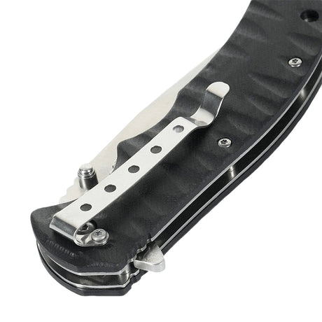 M-Tac Outdoor & Militär fällkniv - Type 4 med G10-handtag och klinga i kromat rostfritt stål, sedd från sidan.