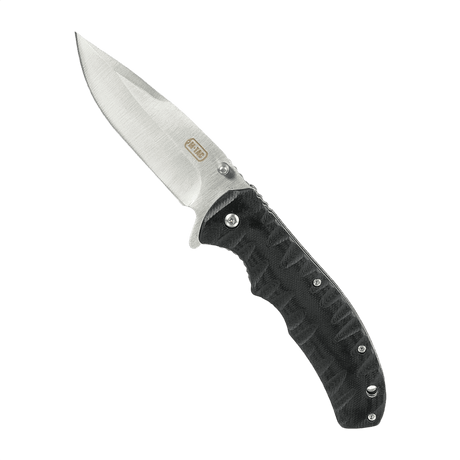 M-Tac Outdoor & Militär fällkniv - Type 8 med Clip Point-klinga i krom rostfritt stål, idealisk för taktisk användning och hållbar skärförmåga.