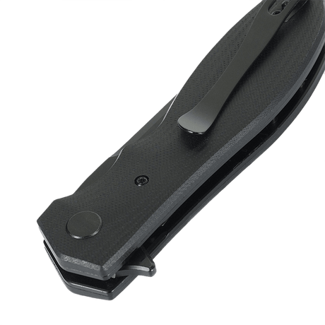 Ihopfälld M-Tac Outdoor & Militär fällkniv - Type 6 med svarta G10-greppytor, idealisk för EDC-användning.