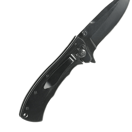 M-Tac Outdoor & Militär fällkniv - Type 7 med svartbelagt kromat rostfritt stålblad och ergonomiskt grepp, visad från sidan.