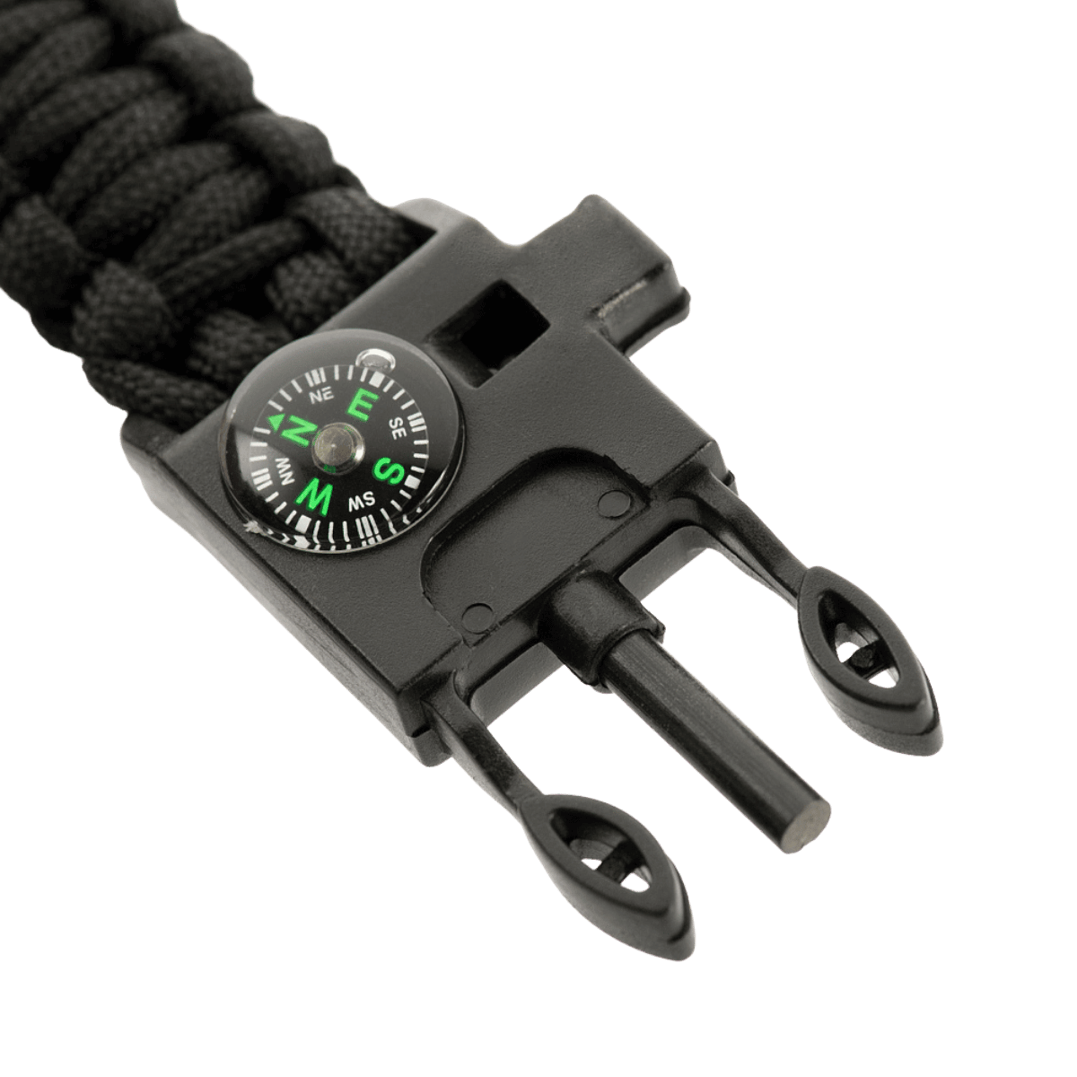 M-Tac Paracord Armbånd med Ildstarter, Kompas og Fløjte i sort med robuste materialer og multifunktionelle egenskaber