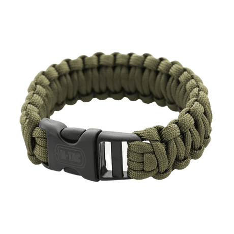 M-Tac Paracord-armband i militärgrön färg, överlevnadsarmband med starkt och lätt paracord-rep. Perfekt för friluftsliv. Klarar upp till 200 kg.