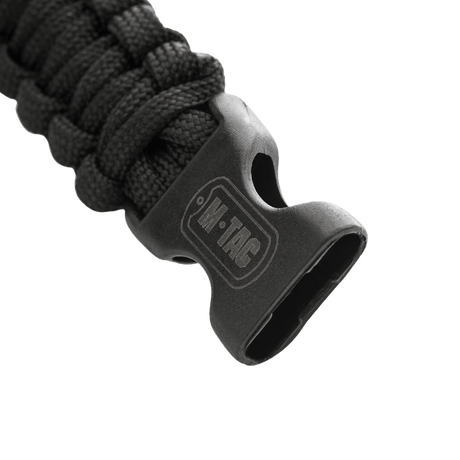 M-Tac Paracord-armband i svart med stark stängning, idealiskt för överlevnad och friluftsliv.