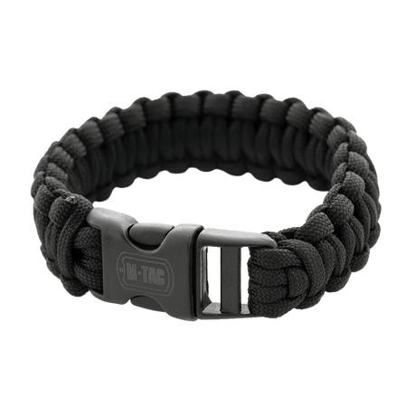 M-Tac Paracord-armband i svart, idealiskt för överlevnad och friluftsliv. Stark paracord i stilrent design med praktiskt spänne.
