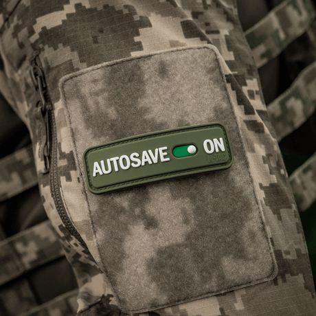 M-Tac Patch Autosave PVC på camouflagetröja, 3D-effekt, PVC-material, velcro på baksidan, lämplig för taktisk utrustning.