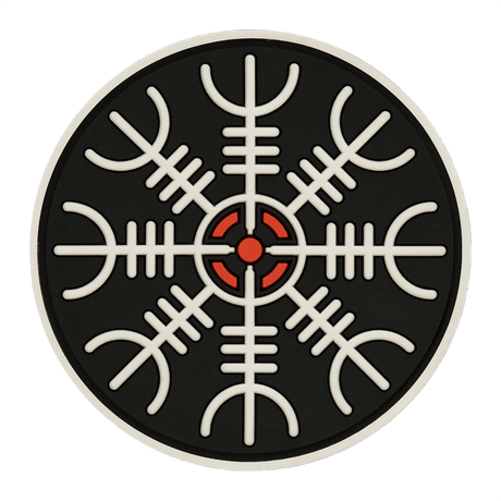M-Tac Patch Egeshjelm 3D PVC med Helm of Terror symbol i sort, rød og hvid, gummi med Velcro, diameter 55 mm, til uniform eller taske.