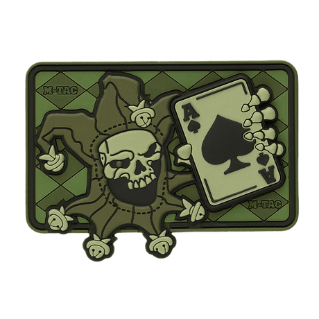 M-Tac Patch Joker Skull 3D PVC med joker och ess i dödskortsdesign, taktisk morale-patch i PVC med Velcro, 78 x 55 mm.