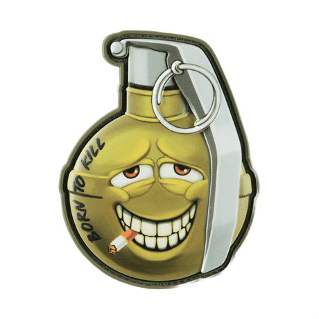 M-Tac Patch M67 Granat 3D PVC med humoristisk emoji och texten 'Born to Kill'. Idealisk för militärintresserade och taktisk utrustning